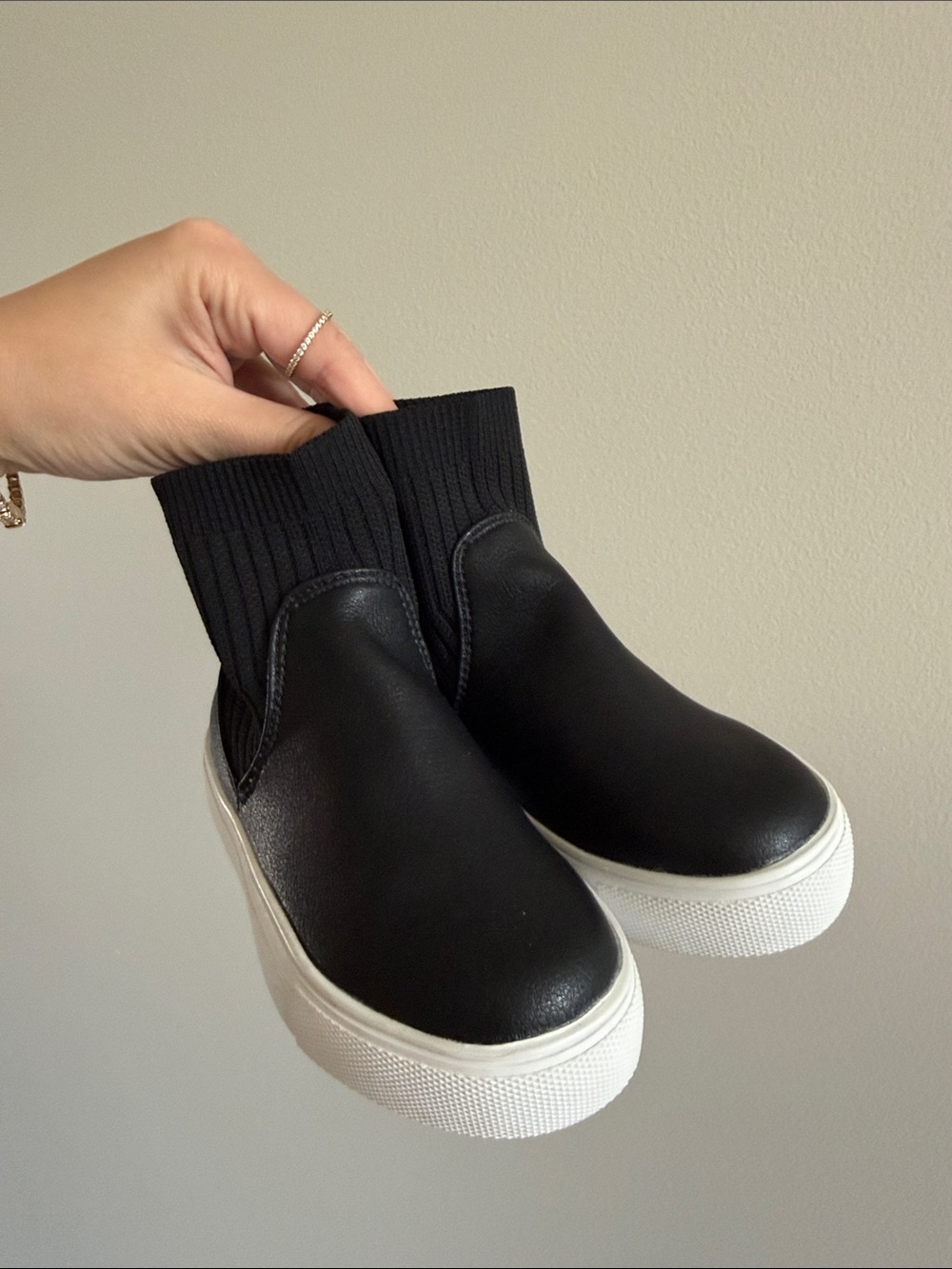 Kids Black Slip-On Sock Sneakers with White Platform Sole